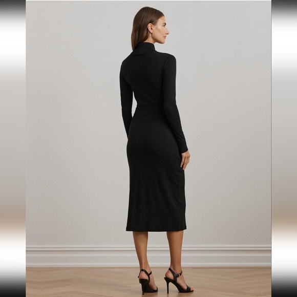 RALPH LAUREN RIBBED TURTLENECK DRESS WITH CHAIN TRIM IN RED SIZE 10 NWT - Picture 2 of 4